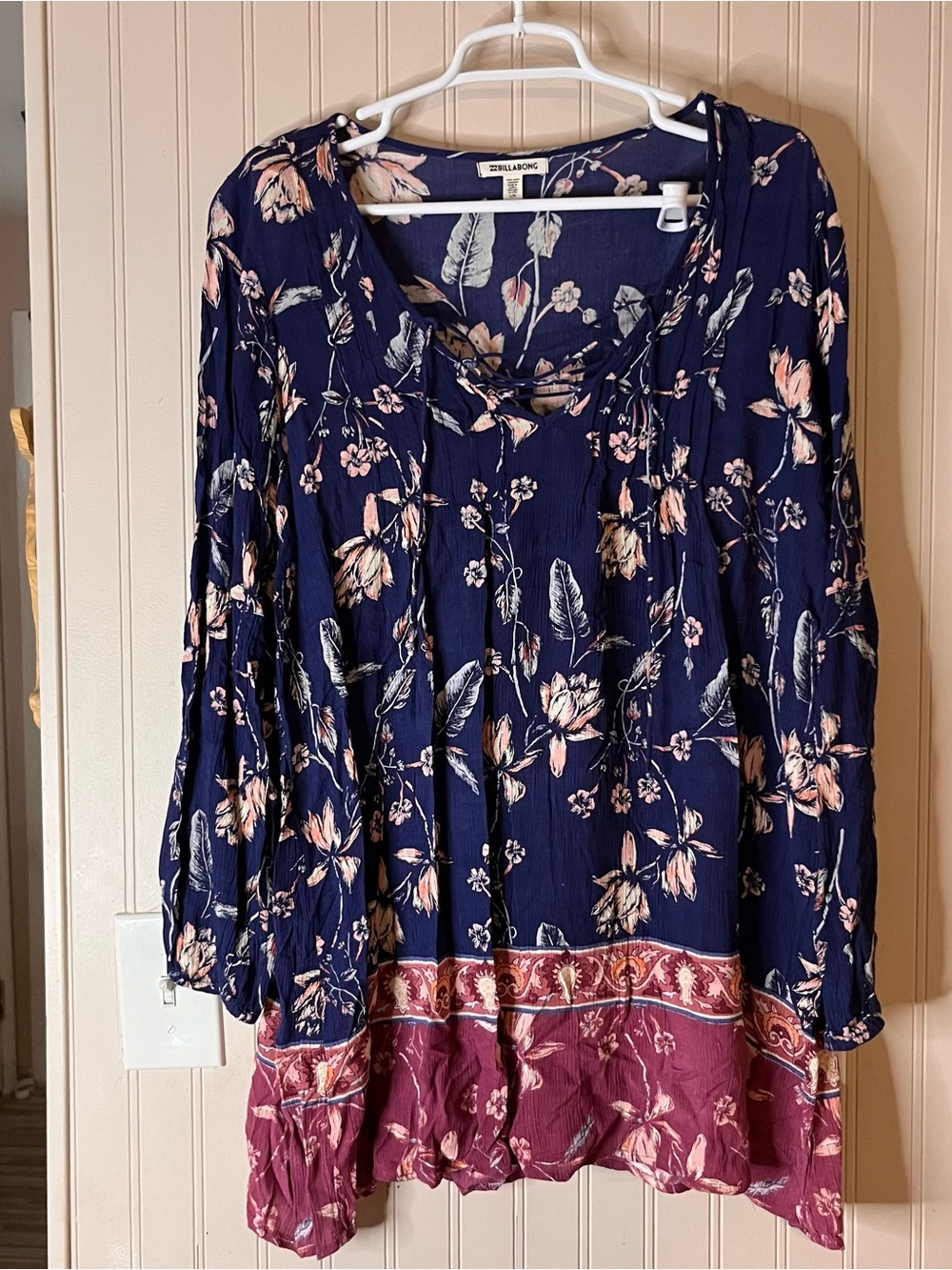 New Billabong Just Like You Dress Starry Night Long Sleeve Women's Size Large
